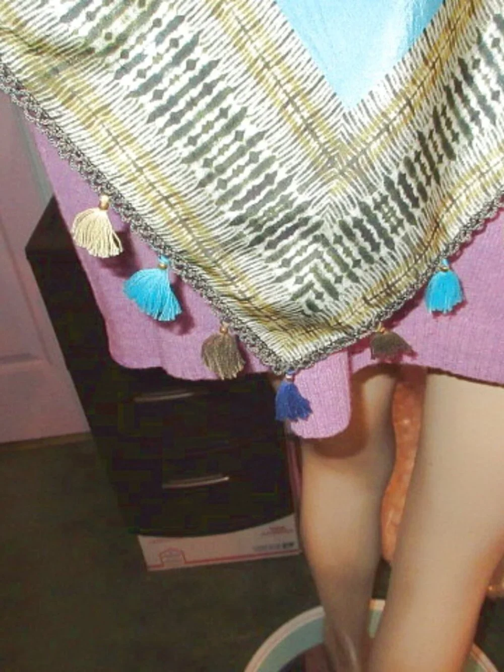 Blank London Silk Scarf Beaded Crochet Tassels Neck Wrap Shawl Boho Artsy NWT